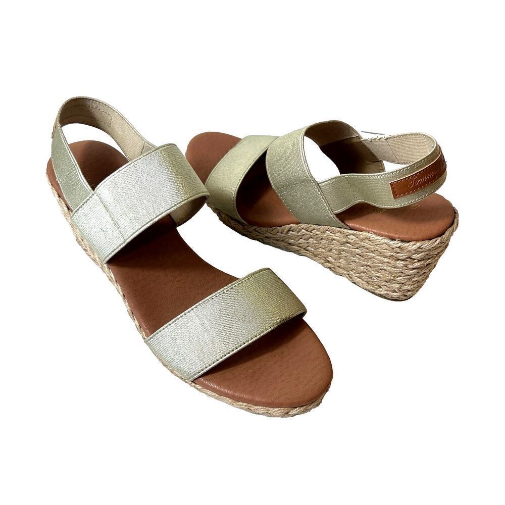 Tommy Bahama Sandals Womens 9.5M Metallic Gold Comfort Casual Wedge Slip On Shoe